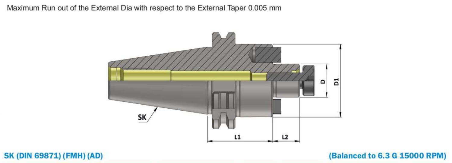 SK50 FMH27 045 AD Face Mill Holder (Balanced to G 6.3 15000 RPM) (DIN 6357)